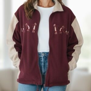👛 ANY 2/$25 Unisex Women Large/Men Medium KOKOPELLI  Burgundy/Cream Zip Sweater